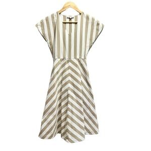 ANN MASHBURN Tan and White Striped Midi Dress